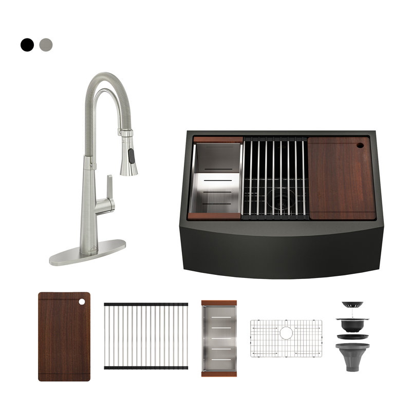 30" L x 22" W Apron Farmhouse Kitchen Sink with Faucet Included, Matte Black