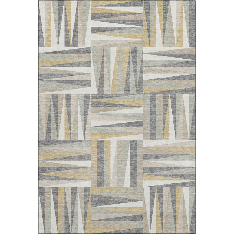 Premium Machine Washable Collett AMF1012 Squares Rug, Rectangle 10' x 14'