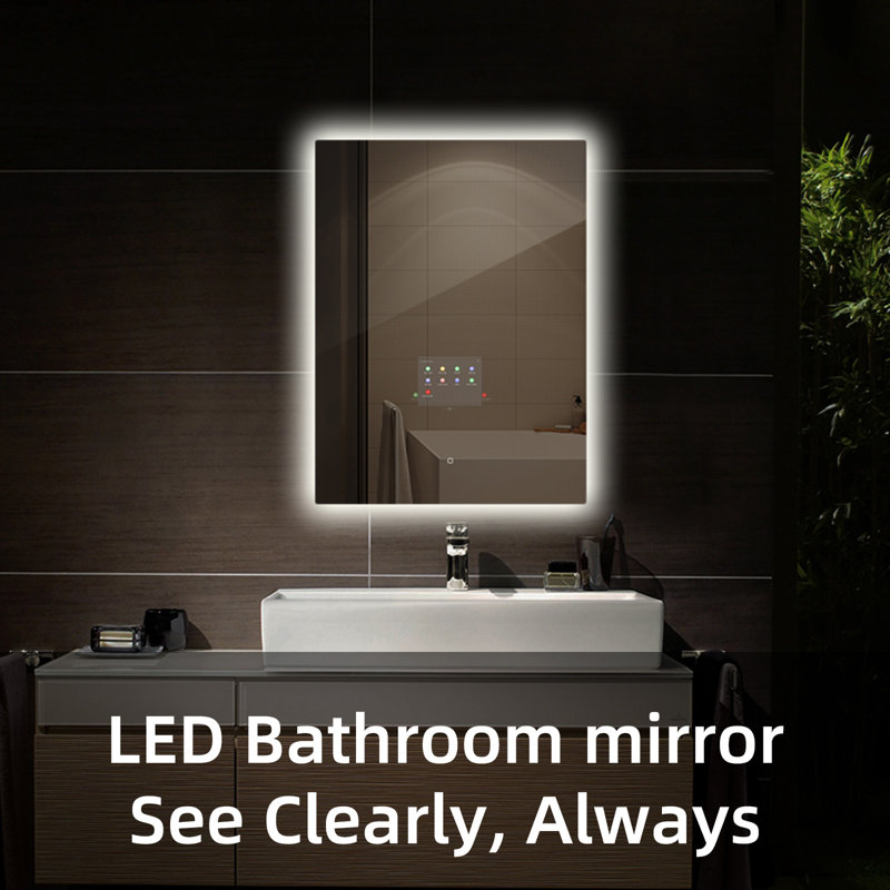 Medium Polished Chrome Frameless Rectangular Bathroom Vanity Mirror