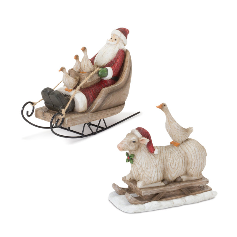 Figurine Farmhouse Santa sur traîneau (ensemble de 2)