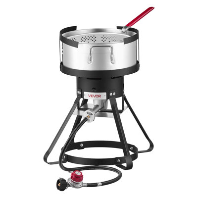 10 Qt Fish and Wing Fryer Aluminum Propane Boiler Kit with Basket, Outdoor Cooker for Fish, Fries, Chicken Wings, Shellfish, and Crab, Seafood Cooking Pot with Stand, Handle, 54,000 BTU Burner