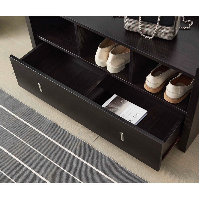 Shoe Entry Bench With Drawer In Terrific Red Enticing