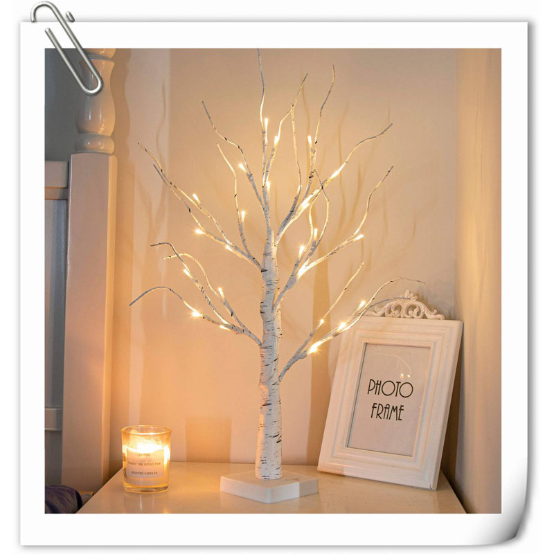 Artificial Tree For Table Decor, 2FT Birch Tree With LED Lights, Warm White Fairy Lights Spirit Tree Lamp For Home Indoor Tabletop Centerpiece, Battery Powered, Timer