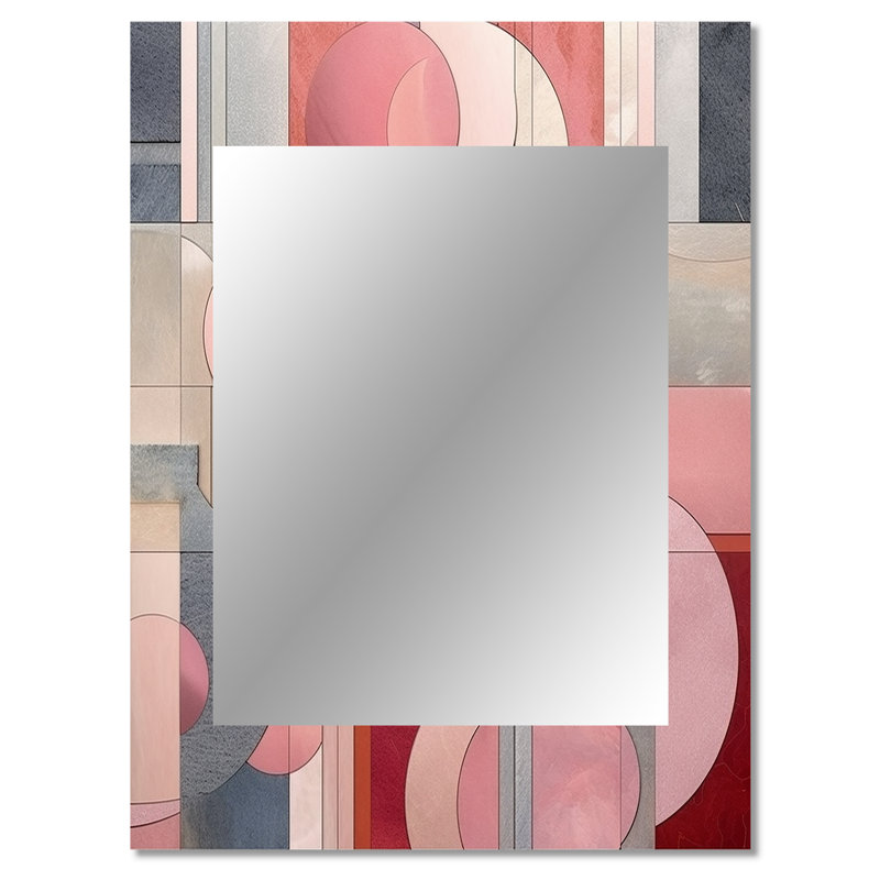 «Pink Transcendent Angles IV - Abstract Shapes», grand miroir mural décoratif rose, reproduction d'art en métal