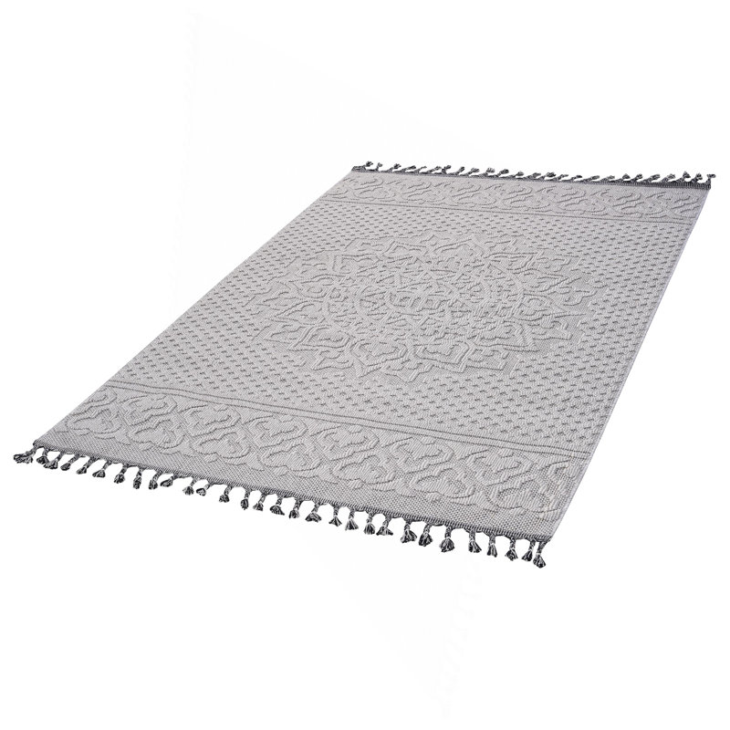  White/Ivory /Medallion Indoor/Outdoor Area Rug, Rectangle 4' x 6'2"