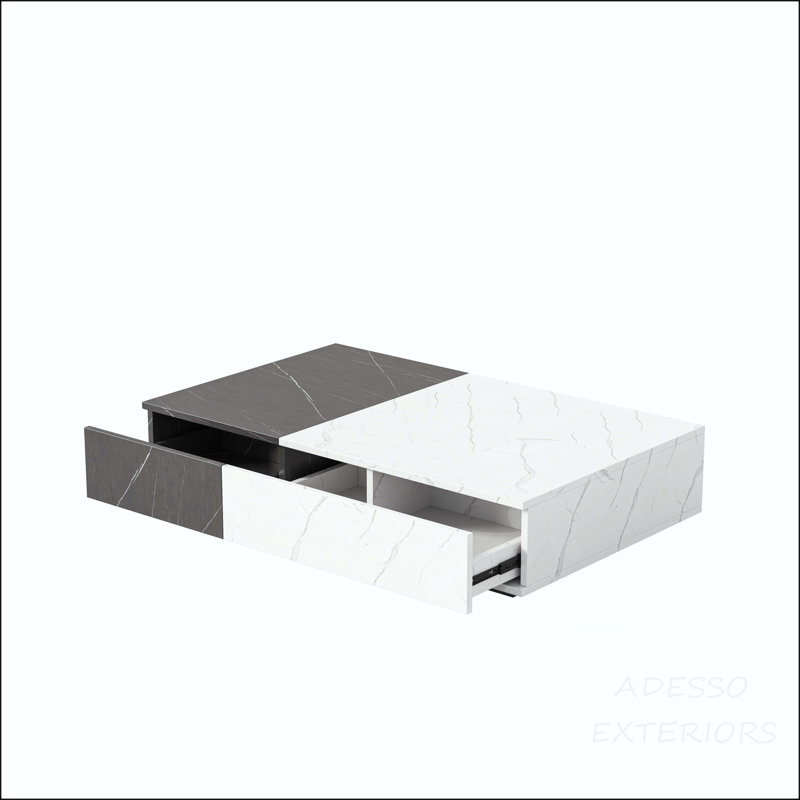 Table basse moderne en noir et blanc avec deux espaces de rangement