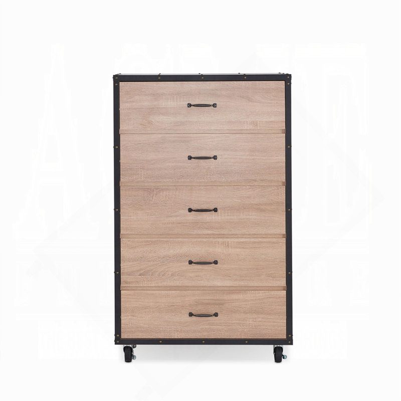 Commode 5 tiroirs en chêne clair patiné