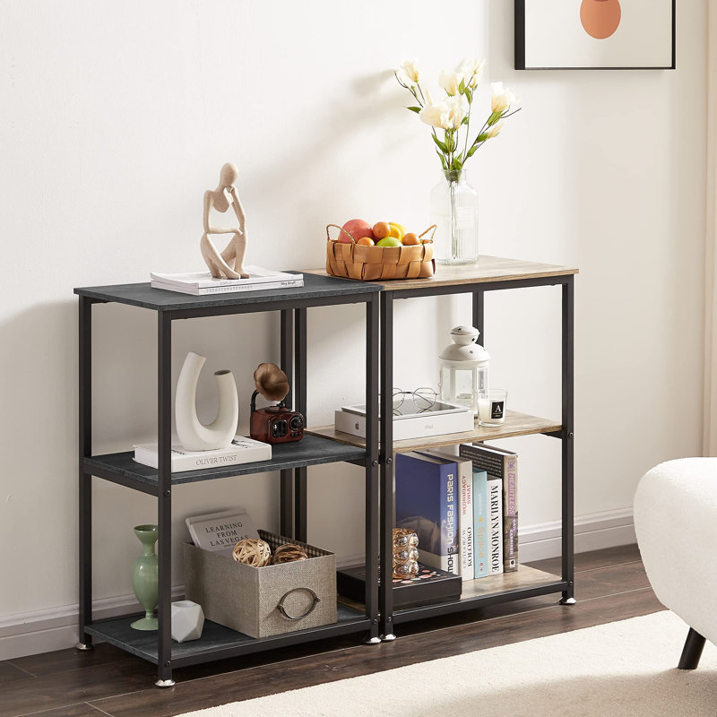 Tall End Side Table,30" Height Nightstand With 3-Tier Storage Shelf, Black