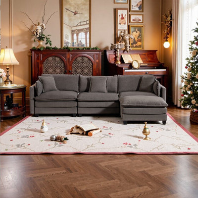 Transform Your Living Space: Modern Modular Sectional Sofa with Ottoman & Chaise Lounge | Sleeper Sofa for Ultimate Comfort & Style | Chenille Upholstery & Solid Wood Frame