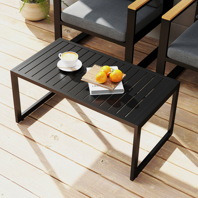 Table basse d'extérieur, table de patio avec plateau à lattes, noir