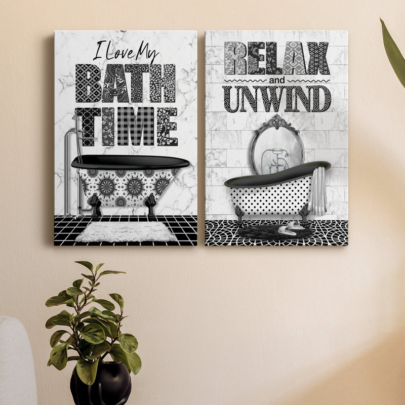 «Bath Time» - ensemble d'art textuel 2 pièces, H 60 po x l 80 po x P 2 po, Toile tendue