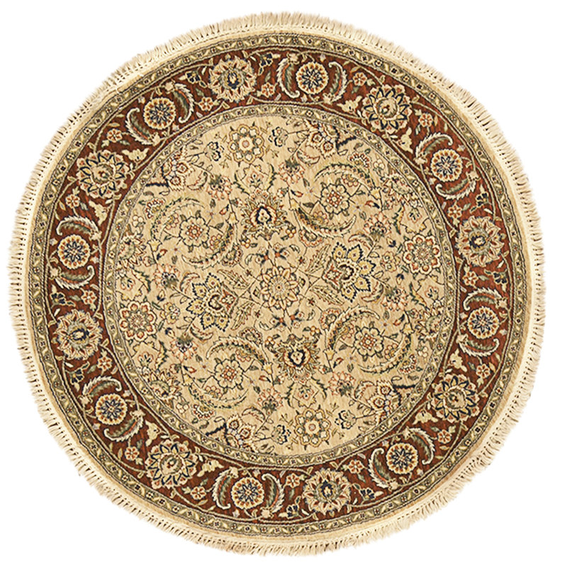High-Quality Hand-Knotted Beige And Wine Area Rug