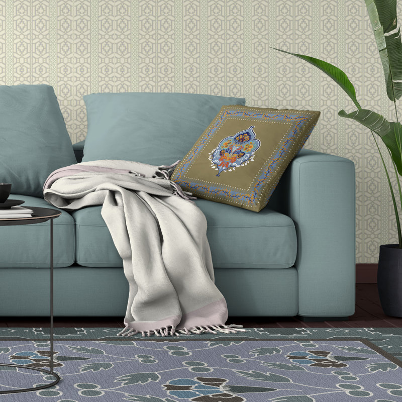 Coussin Kashmir, Bleu / Vert, H 18 po x l 18 po
