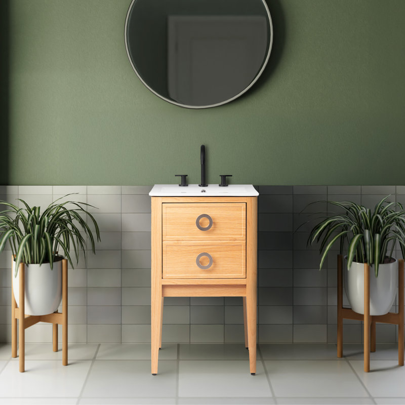 Corbin l 20 po x P 18 po x H 33 po Base de meuble-lavabo autoportant moderne à 1 tiroir seulement (lavabo non inclus), chêne
