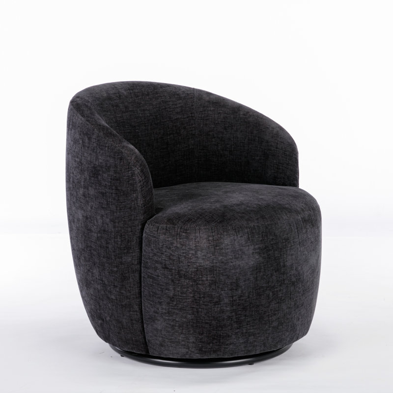 Fabric Swivel Accent Armchair Barrel Chair With Powder Coating Metal Ring, Black Chenille