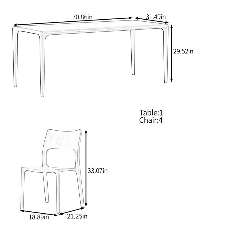 All solid wood multifunctional table set, 29.52"H x 70.86"L x 31.49"W