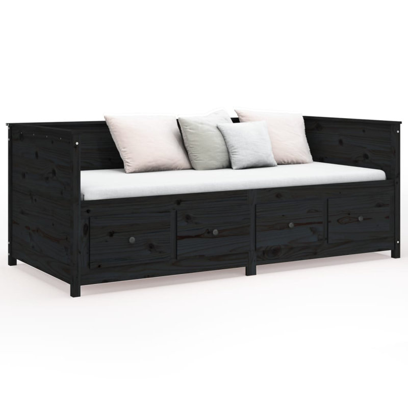 vidaXL Day Bed without Mattress Bed Base Platform Bedstead Solid Wood Pine, Black, 35.4 x 78.7 in