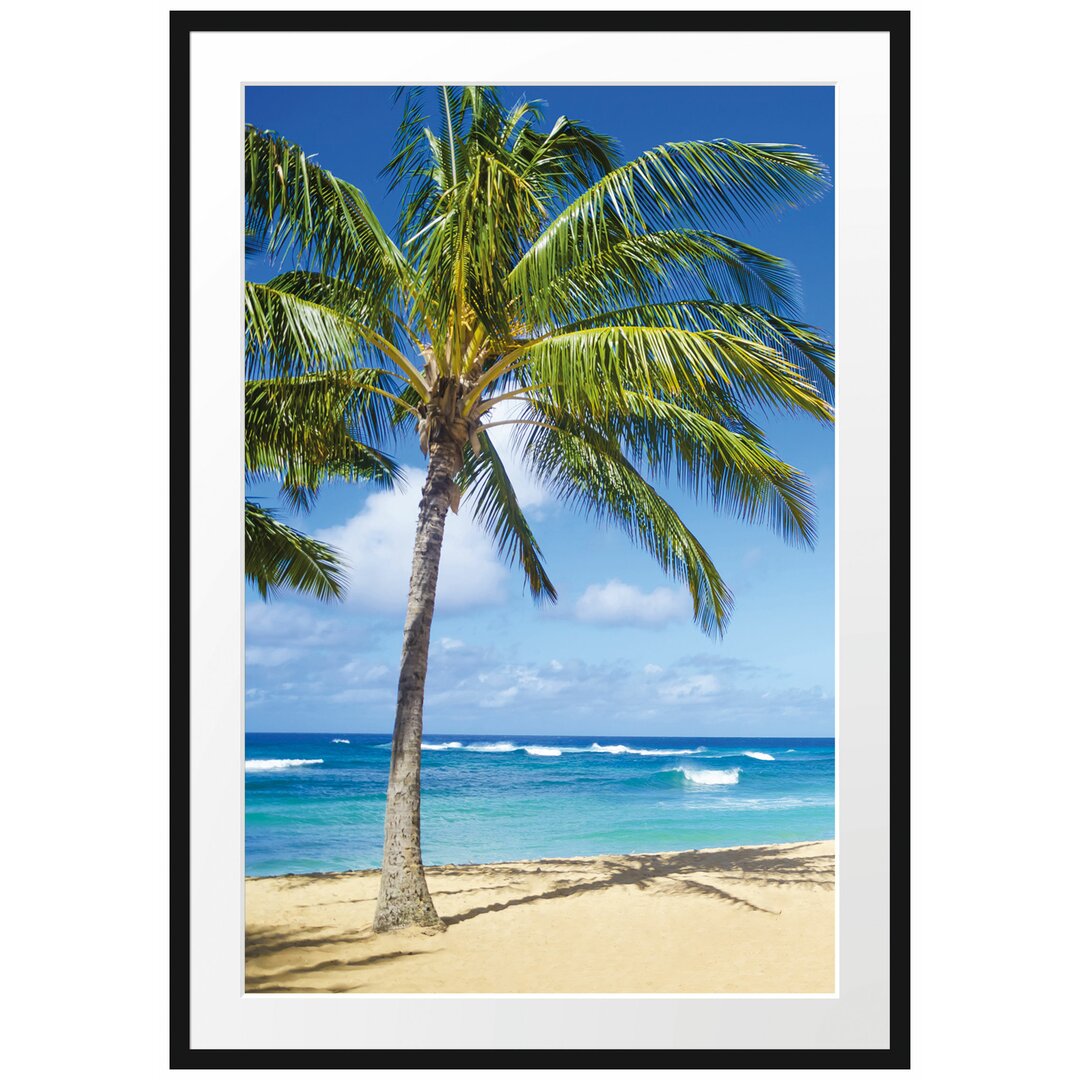 Schöner Strand mit Palmen Gerahmter Fotodruck Poster