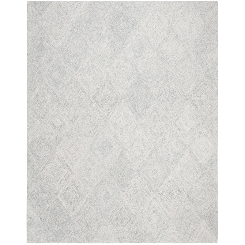 Geometric Handmade Tufted Wool Silver Area Rug, Rectangle 4' x 6'