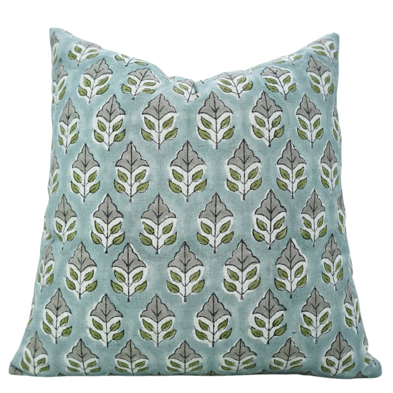 Coussin décoratif en lin fabriqué à la main à motif de blocs Fabigurine Mayur - 20 x 20 pouces, H 20 po x l 20 po, Carré