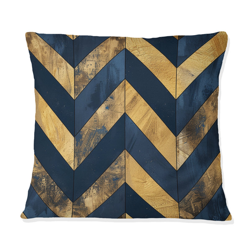 Coussin décoratif transitionnel bleu doré à chevrons Glamour II, H 16 po x l 16 po
