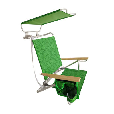  Folding Beach Chair Recliner with Canopy, Green Banana Leaves