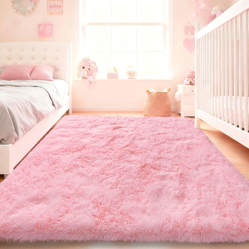 9x12 ft Pink Shag Rugs for Living Room, Non-Slip Area Rugs for Nursery Kids Playroom Dorm Office, Indoor Modern Plush Fluffy Carpets