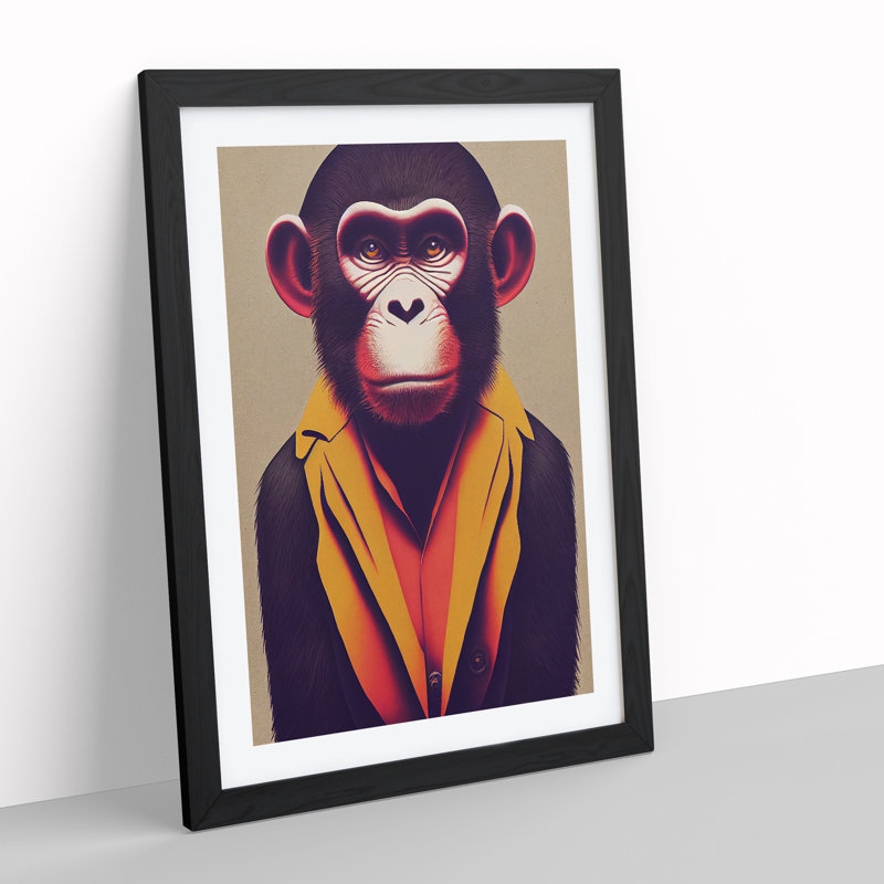 Dashing Monkey - Single Picture Frame Print, Black, 64cm H x 46cm W x 2cm D