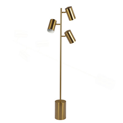 Harmony Brassed Floor Lamp with Rotary Switch Triple Spots Metal Block Base