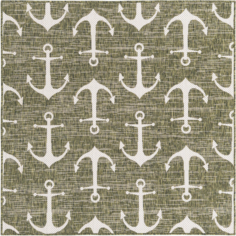Outdoor Ayton Area Rug Green Color, Square 5'3"
