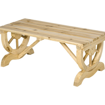 2 Wooden Garden Bench - Rustic Outdoor Seat With Wagon Wheel Legs, Supports 550 Lbs, Natural Look by Latitude Run