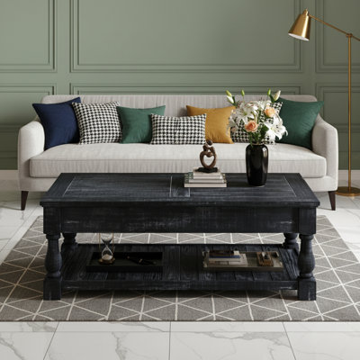 Table basse à plateau relevable avec tablette et 3 plateaux de rangement cachés