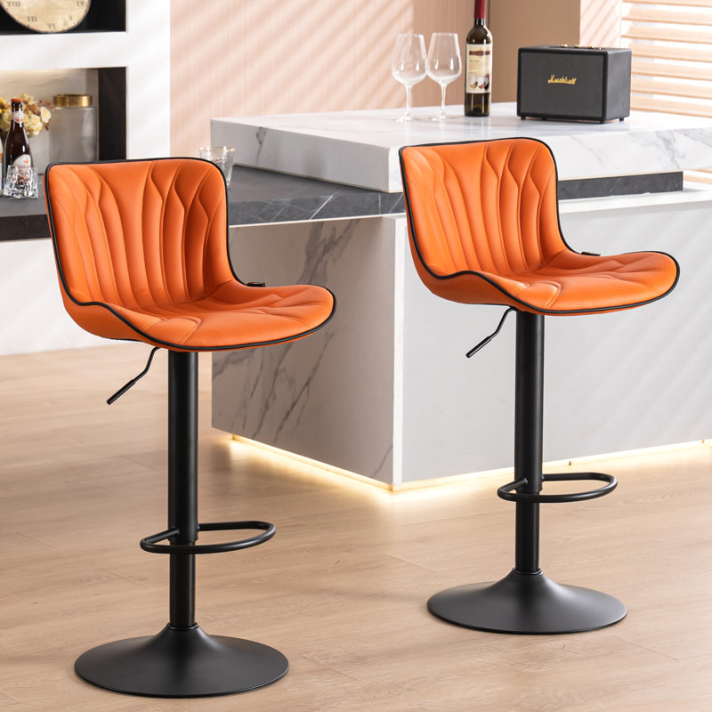 Swivel Upholstered Adjustable Height Counter Stool with Metal Frame, Orange
