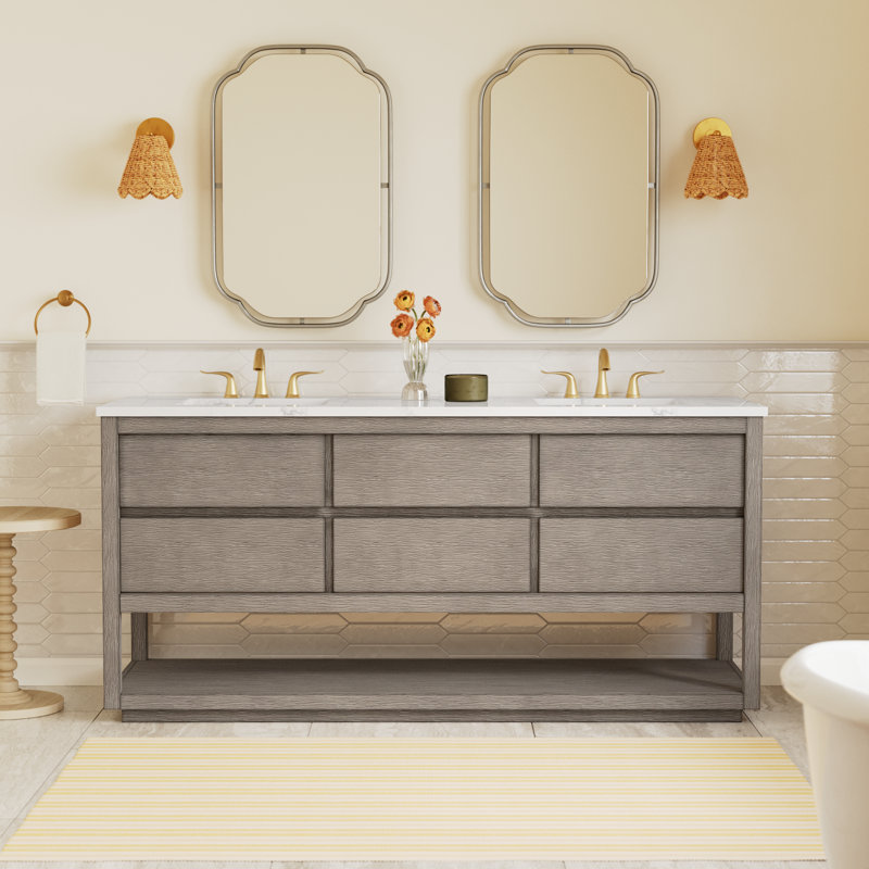 Constanta 72'' Double Bathroom Vanity with Marble Top, Grey Oak