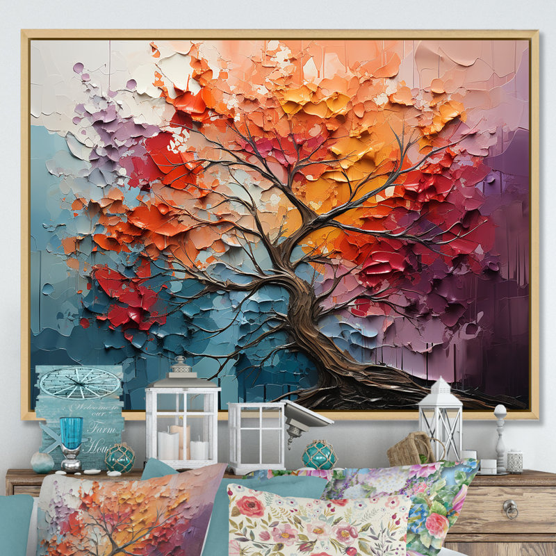 " Expressionist Vibrance Of Raimbow Tree ", Natural Floater Framed, 16" H x 32" W x 1" D