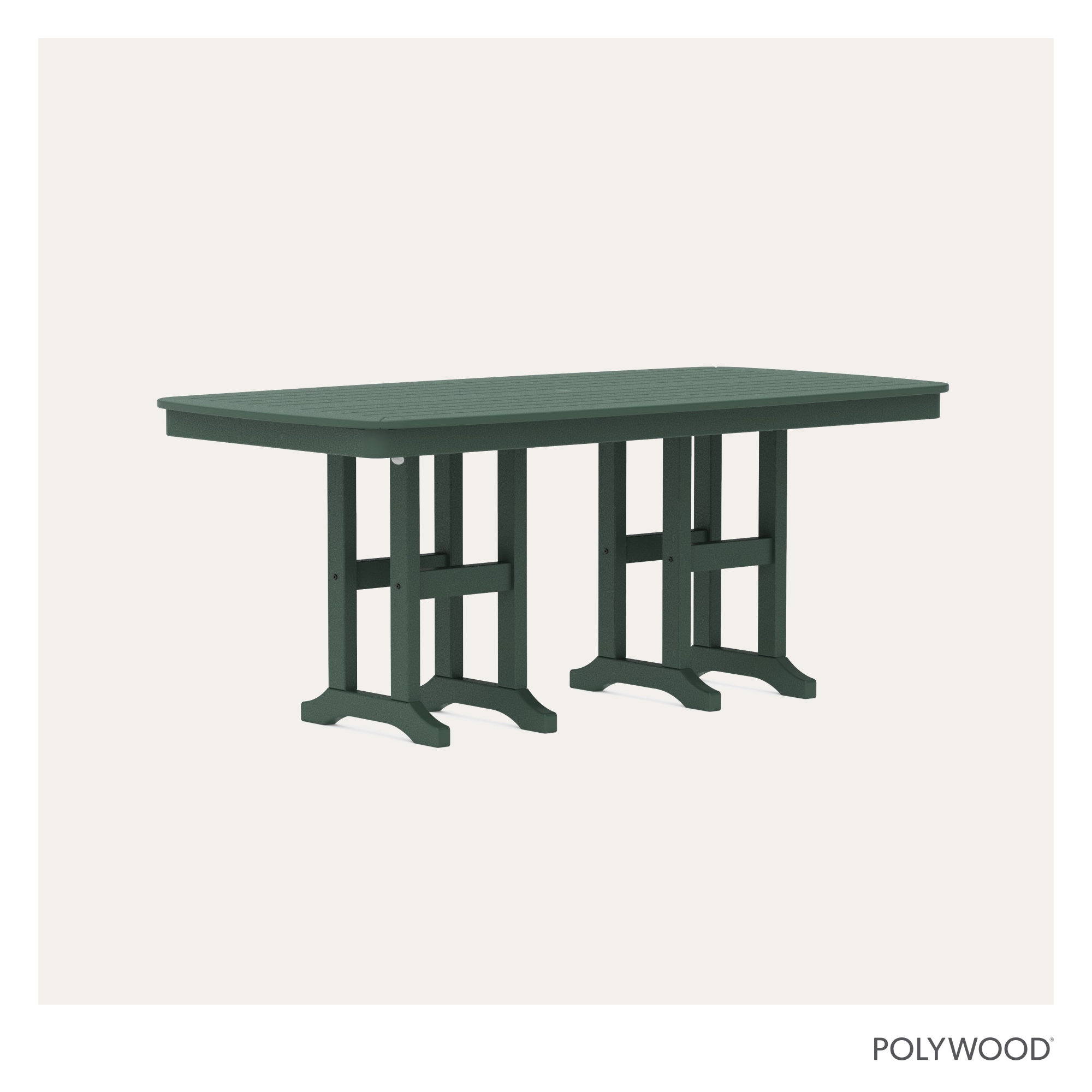 POLYWOOD Nautical Dining Table, Hunter Green, 29" H x 71.5" L x 36.75" W