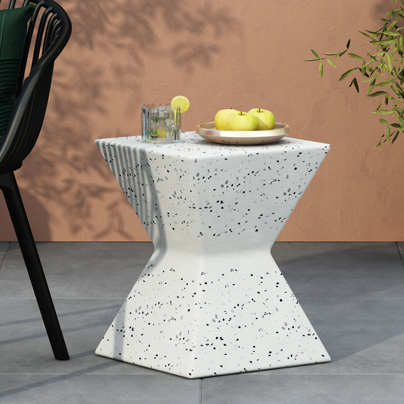 Weather - Table d'appoint en béton - Blanc, conception prismatique de patio, construction légère et prismatique
