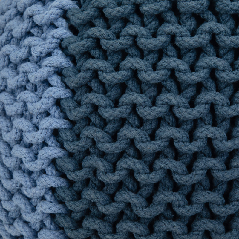 20"W Hand Knit Round Pouf, Blue/Navy Blue Polypropylene/Olefin