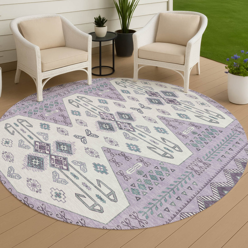 Tapis lavable à la machine intérieur / extérieur ACN2565, Mauve, Rond 8 pi