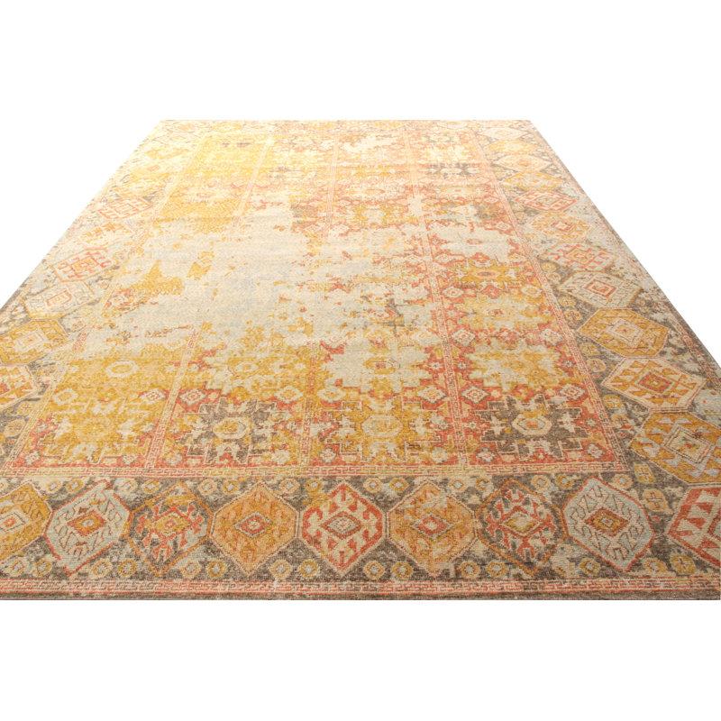 Distressed Homage Hand Knotted Wool Geometric Area Rug, Rectangle 8' x 10'