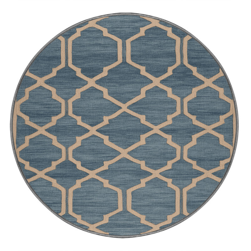 Tapis gris en treillis lavable à la machine, Rond 5 pi