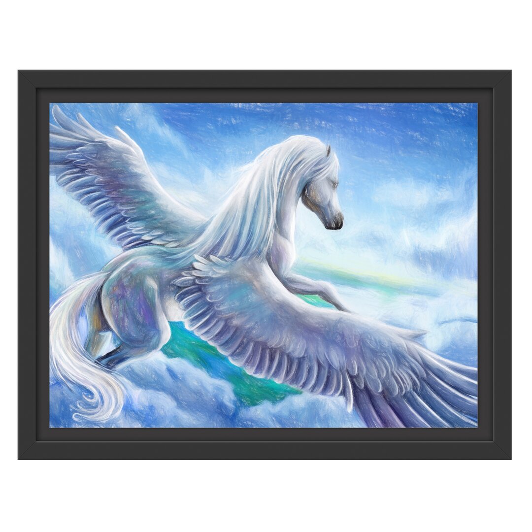 Gerahmtes Wandbild Pegasus fliegt über den Wolken