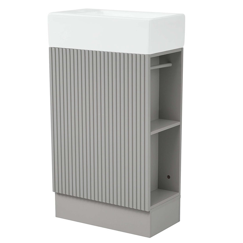 Meuble-lavabo 18,6 po avec lavabo, meuble-lavabo avec tablette à deux niveaux, orienté vers la gauche ou vers la droite, Gris