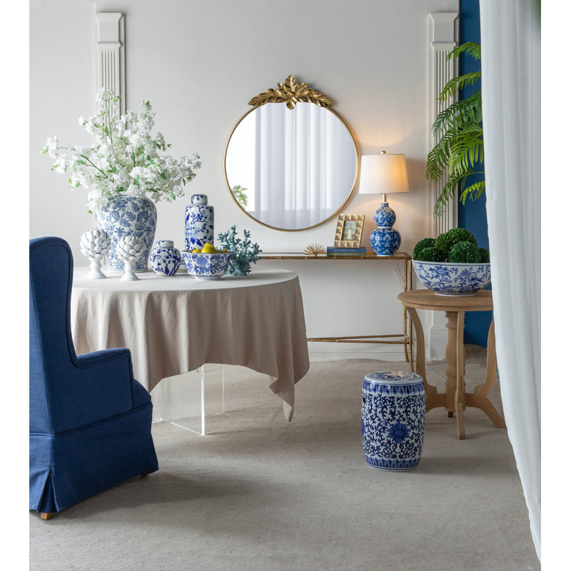 Grand miroir mural rond 36 po x 41 po avec cadre en métal