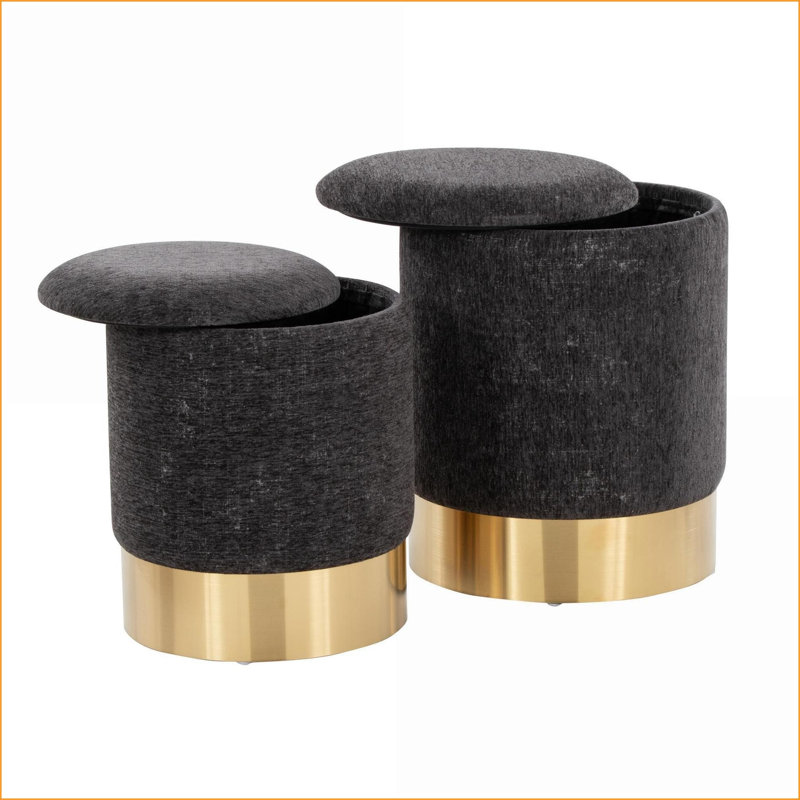 Ensemble de repose-pieds contemporain avec tissu noir et repose-pieds Base en métal doré par LumiSource | Or | Métal, Noir