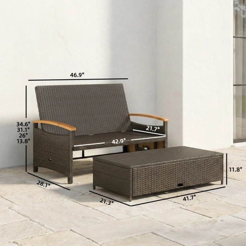 Canapés de patio peu encombrants, conception en osier d'acier, confort extérieur moderne