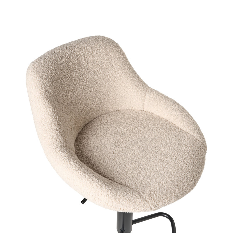 Swivel Upholstered Adjustable Height Counter Stool with Metal Frame, Beige Boucle