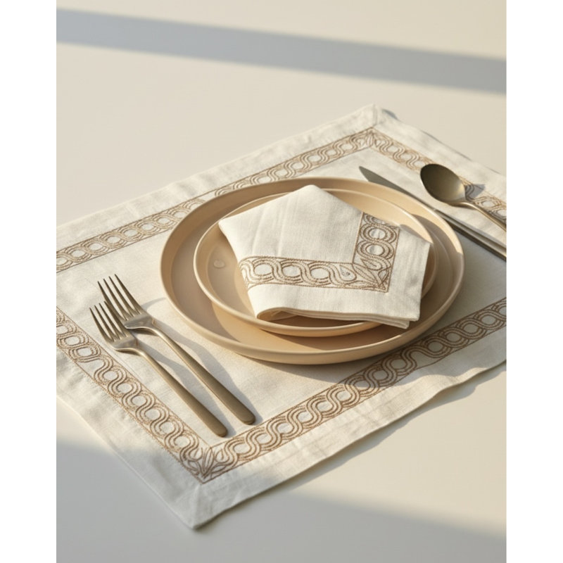 Anatolia Scroll Border Embroidered Napkin