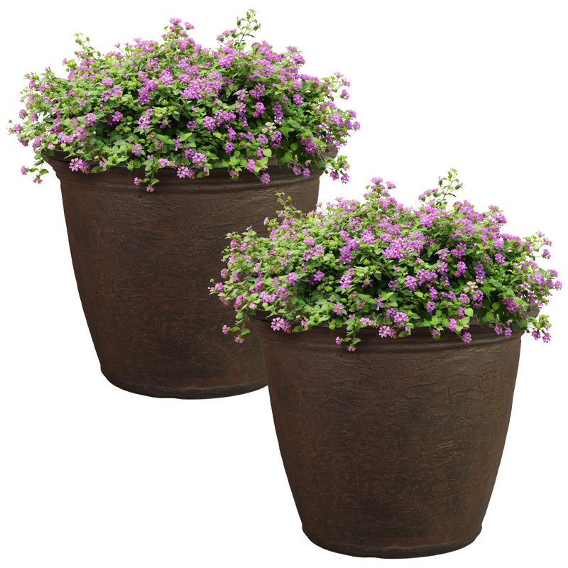 Anjelica Polyresin Large Round Outdoor Planter - 20" - Light Gray - Set of 2, Light Gray