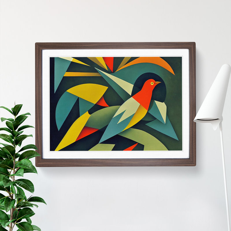 Dove Bird In Abstract Vol.2 - Single Picture Frame Print, Walnut Framed, 46cm H x 64cm W x 2cm D